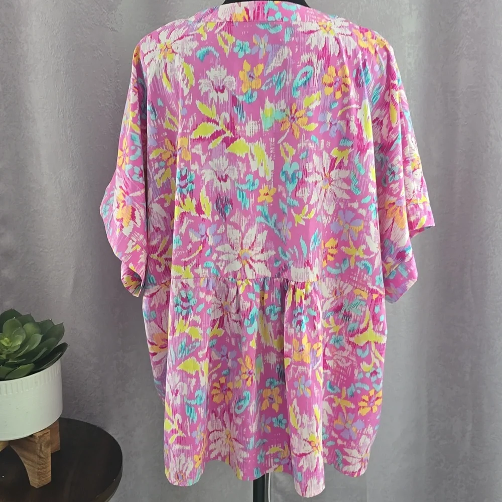 Emily Wonder Pink Floral Blouse, Size 2X - Picture 9 of 11